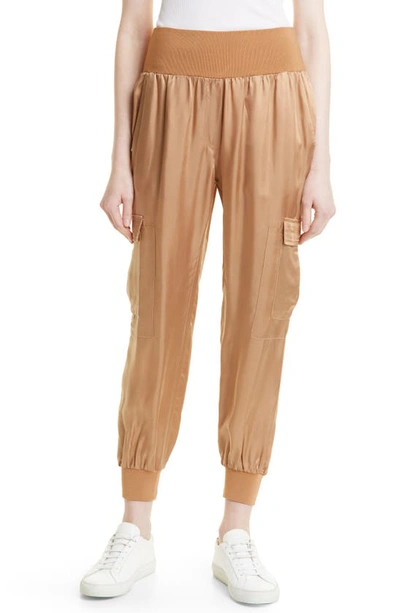 Cinq À Sept Giles Cupro Crop Cargo Joggers In Desert Tan
