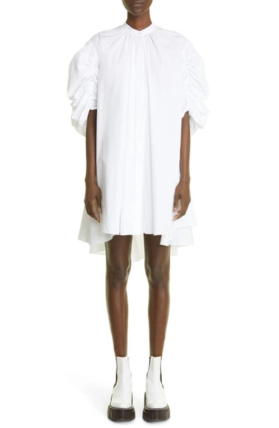Alexander Mcqueen Cloud Gathered Cotton-poplin Mini Dress In White