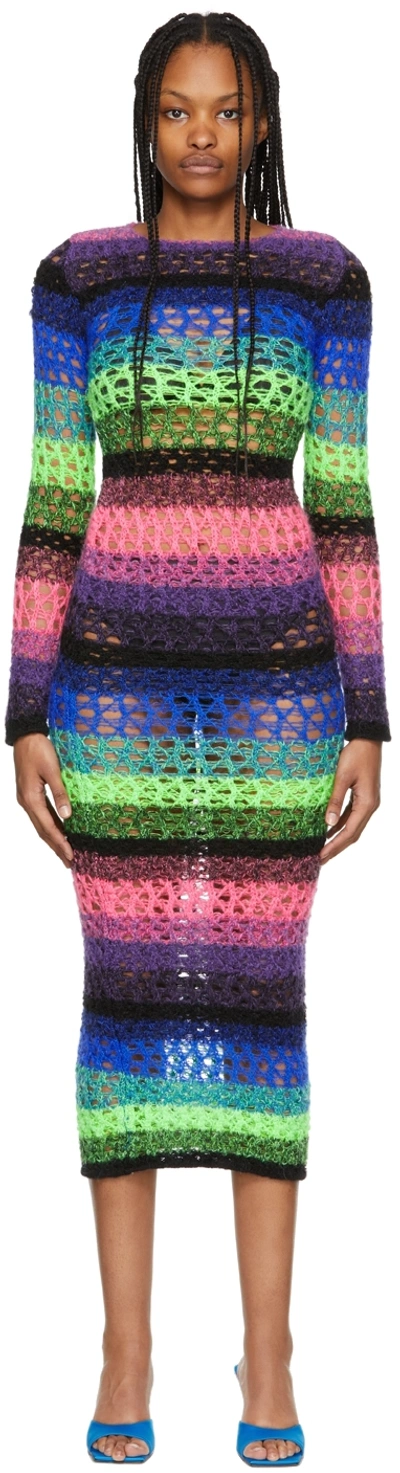 Agr Multicolor Knit Stripe Maxi Dress In Purple, Multi