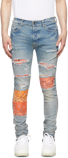 Amiri Vintage Bandana Art Patch Skinny Jeans In Clay Indigo
