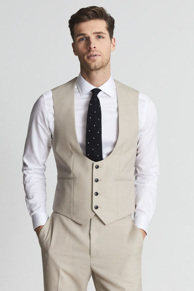 Reiss Stone Fine Horse Shoe Wool Slim Fit Waistcoat
