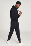 Reiss Navy Blue Interlock Jersey Drawstring Hoodie In Navy