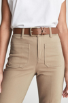 Reiss Annexe Cross-detailing Leather Belt In Tan