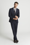 Reiss Navy Textured Slim Fit Trousers In Navy