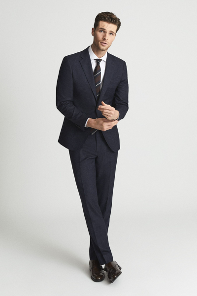 Reiss Navy Textured Slim Fit Trousers
