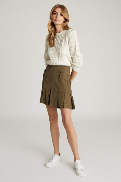 Reiss Mina Pleated Mini Skirt In Khaki