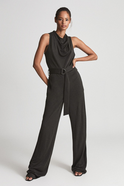Reiss Milo Cowl Neck Wool-blend Jumpsuit In Black