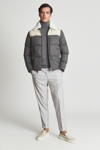 REISS BALL - GREY LEATHER-TRIMMED QUILTED JACKET, UK X-SMALL