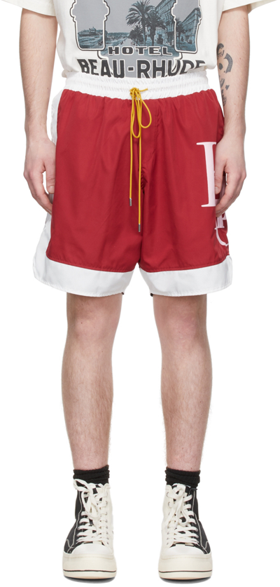 Rhude Side Logo Nylon Shorts In Maroon
