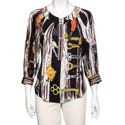 Pre-owned Diane Von Furstenberg Multicolor Key Printed Silk Blouse M