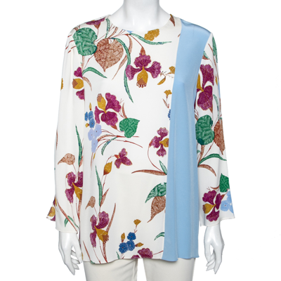 Pre-owned Diane Von Furstenberg Multicolor Floral Printed Long Sleeves Top L