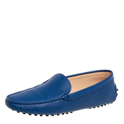 Pre-owned Tod's Royal Blue Perforated Leather Driver Loafers Size 38
