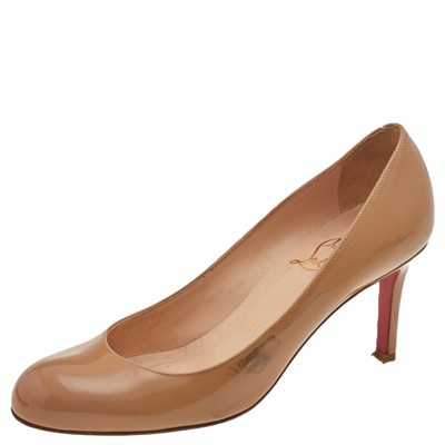 Pre-owned Christian Louboutin Beige Patent Leather Simple Pumps Size 35