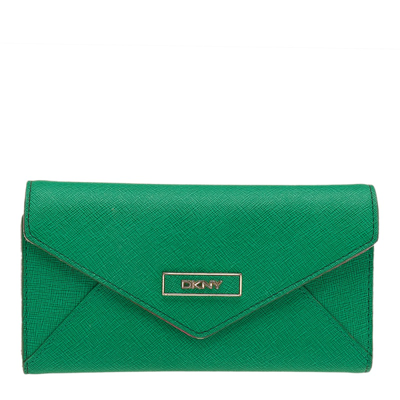 Pre-owned Dkny Green/pink Leather Long Trifold Wallet