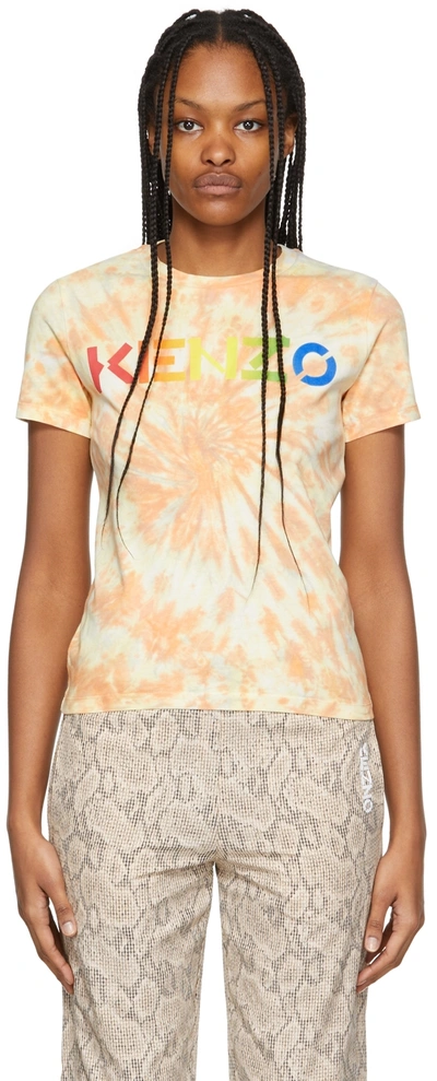 Kenzo Peach Cotton Tie Dye T-shirt In Orange