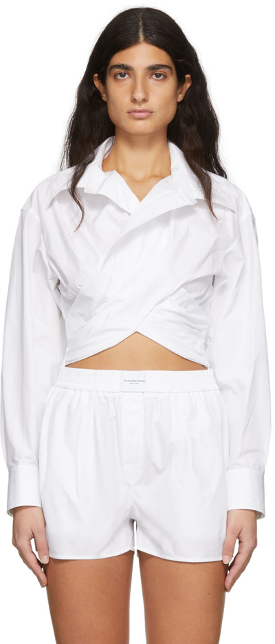 Alexander Wang T Cross Front Cropped Shirt In White