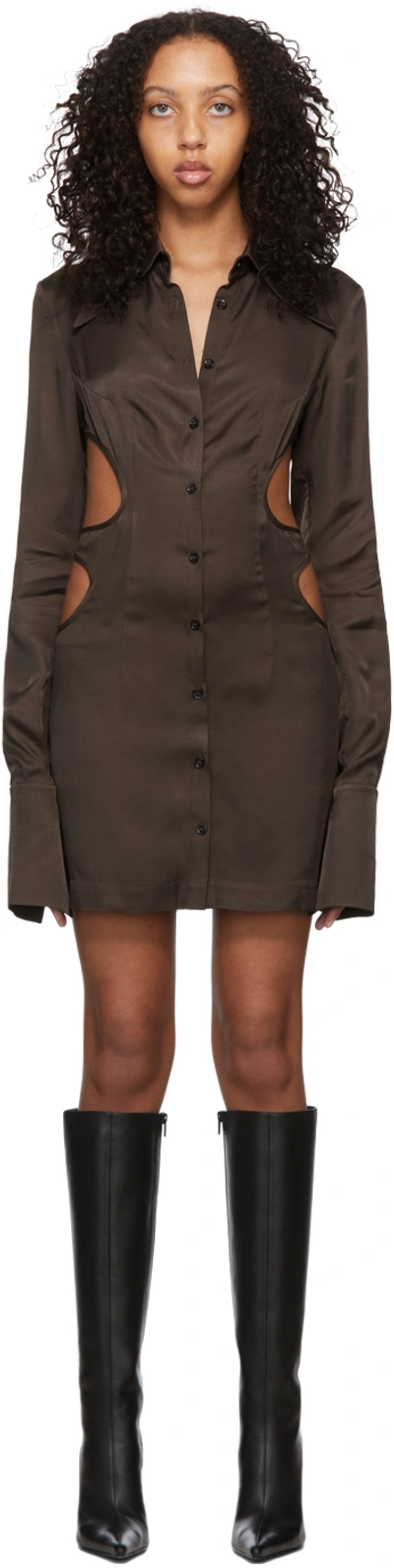 Lado Bokuchava Ssense Exclusive Brown Cut-out Shirt Mini Dress