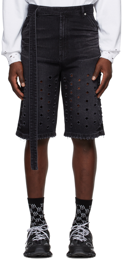 We11 Done Black Denim Shorts In Wash Black