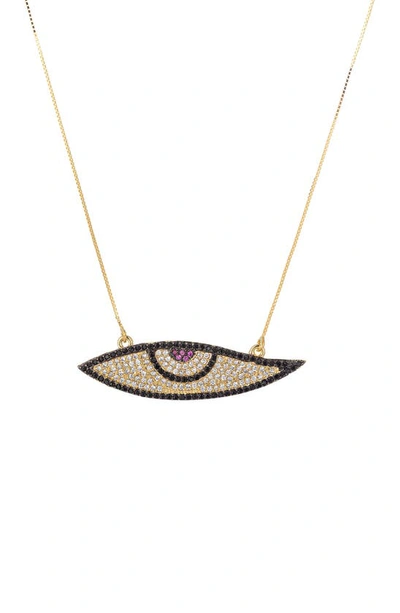 Eye Candy Los Angeles 18k Gold Plated Sterling Silver Chain Pavé Cz Evil Eye Pendant Necklace