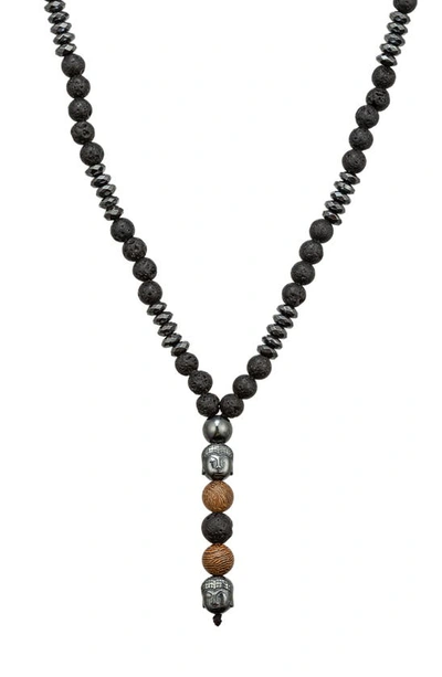 Eye Candy Los Angeles Agate Buddha Beaded Y-necklace In Black