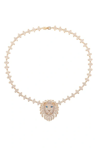 Eye Candy Los Angeles Cz Pave Lion's Head Pendant Necklace In Gold