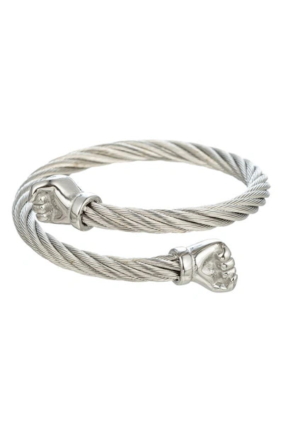 Eye Candy Los Angeles Fist Bump Titanium Cable Bracelet In Silver