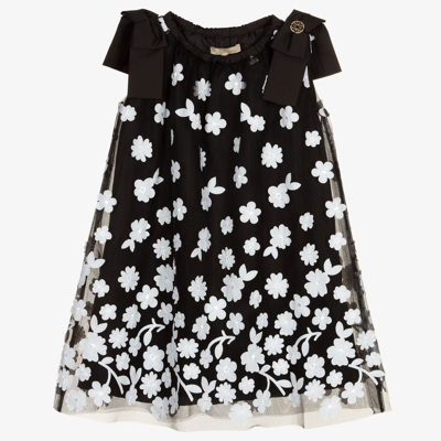 Elie Saab Kids' Girls Black Floral Tulle Dress