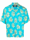 Jacquemus Multicolored Daisy Print Jean Shirt In Verde