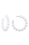 Eye Candy Los Angeles Double Loop Imitation Pearl Earrings In White