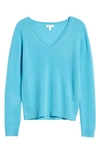 Nordstrom Cashmere Essential V-neck Sweater In Blue Resort Heather