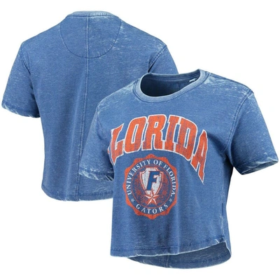 Pressbox Women's  Royal Distressed Florida Gators Edith Vintage-like Burnout Crop T-shirt