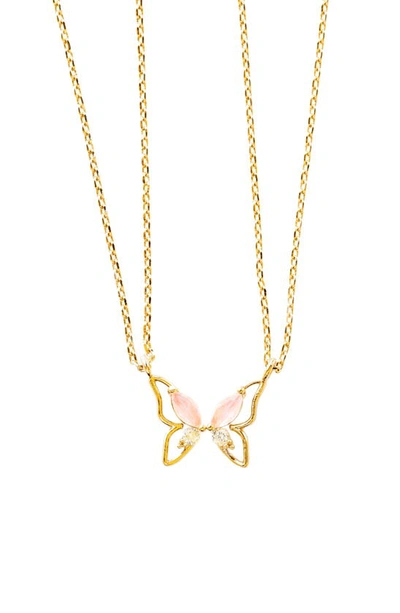 Girls Crew Butterfly Besties Set Of 2 Friendship Necklaces In Gold-plated