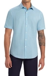 Bugatchi Tech Print Stretch Cotton Button-up Shirt In Aqua