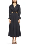 Jonathan Simkhai Alex Pleated Poplin Cut-out Maxi Shirtdress In Black