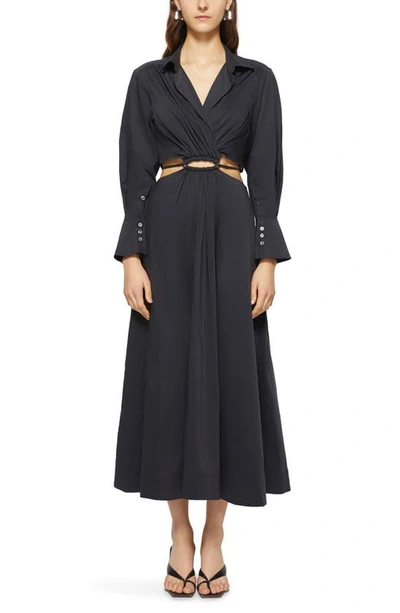 Jonathan Simkhai Alex Pleated Poplin Cut-out Maxi Shirtdress In Black