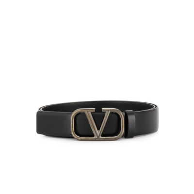 Valentino Garavani Vlogo Signature Leather Belt In Black