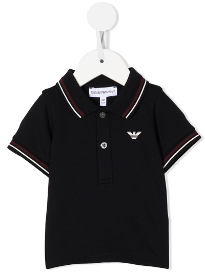 Emporio Armani Babies' 短袖棉polo衫 In Black