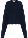 Miu Miu Cable Knit Cashmere V-neck Jumper In Blue