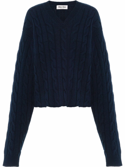 MIU MIU CABLE KNIT CASHMERE V-NECK JUMPER