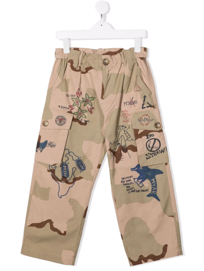 Myar Kids' Camouflage-print Straight-leg Trousers In Neutrals