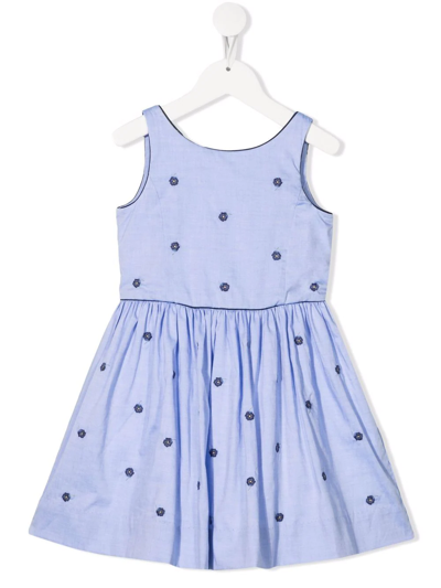 Ralph Lauren Kids' Floral-embroidered Sleeveless Cotton Dress 5-6 Years In Blue Hyacinth