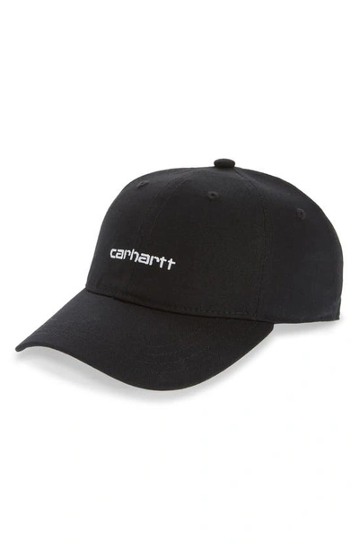 Carhartt Logo Script Baseball Cap In Black / White