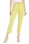 Mother The Tomcat Chew Ripped Crop High Waist Jeans In Citron