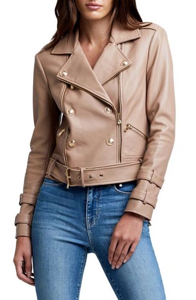 L Agence Billie Belted Leather Moto Jacket In Chanterell