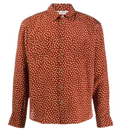 Saint Laurent Polka-dot Print Long Sleeve Silk Shirt, Brand Size 40 In Red