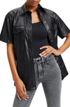 GOOD AMERICAN RESORT FAUX LEATHER SHORT SLEEVE BUTTON-UP SHIRT