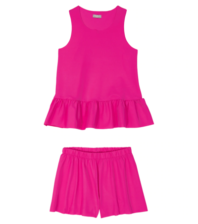 Il Gufo Kids' Ruffle-trimmed Top And Shorts Set In Fuchsia