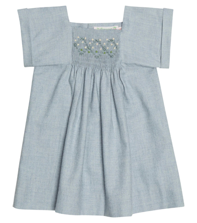 Bonpoint Baby Gray Smocked Dress In 014 Bleu Gris