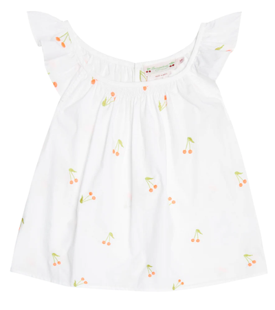 Bonpoint Kids' Genia Embroidered Cherry Cotton Top In White