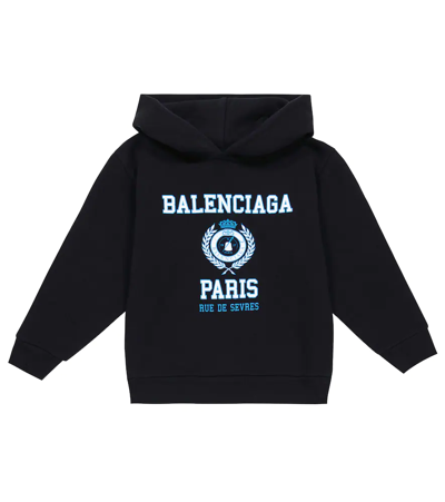 Balenciaga Logo印花棉连帽衫 In Blue